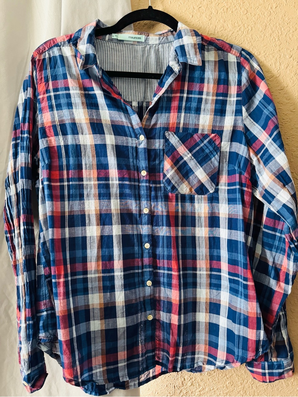 Maurices Blue, Pink & White Plaid Button-Down Shirt